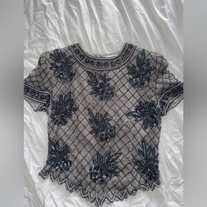 Papell Boutique Black and Silver Embellished Blouse